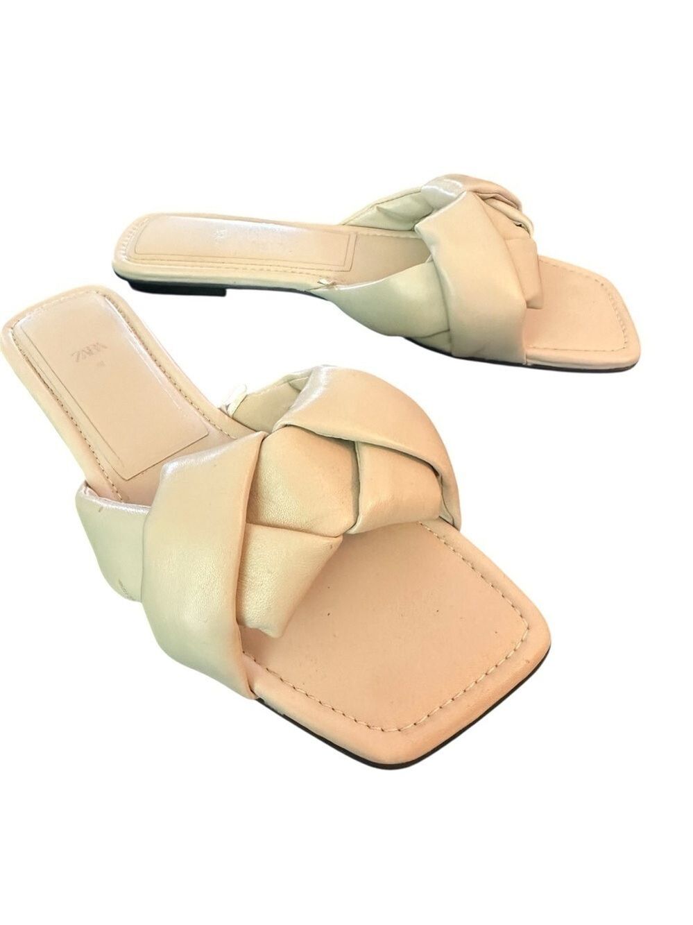 ZARA CREAM FLAT SANDLE, SLIP ON, BRAIDED DESIGN & PADDED SOLE  SZ 38